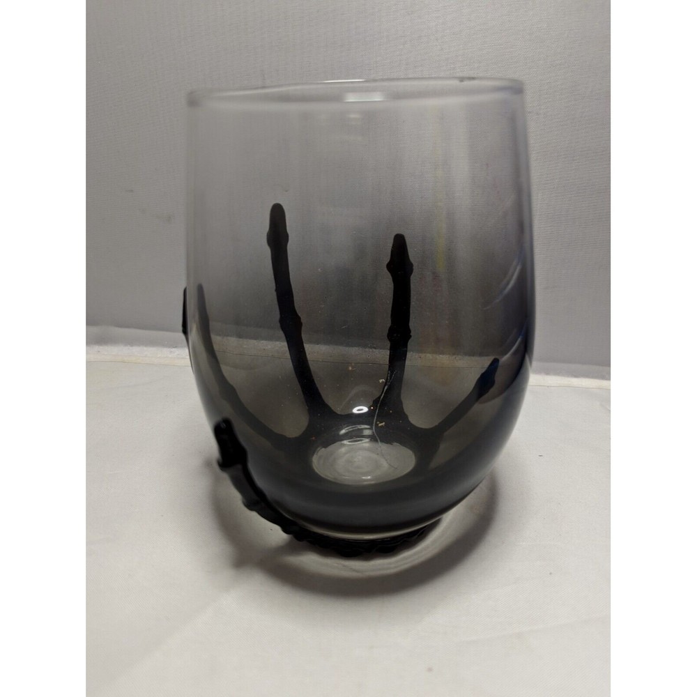 SKELETON HAND STEMLESS WINE GLASS 19 oz Smokey Gray Celebrate Halloween Metal